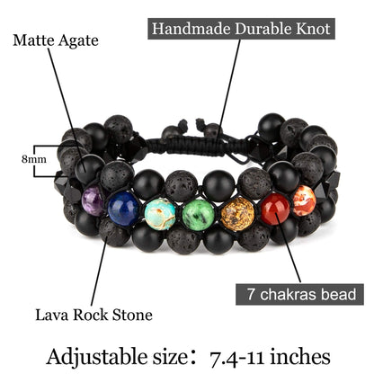 8mm Natural Lava Rock Stone Bracelets for Men, Healing Crystal Essential Oil Diffuser Beads Bracelet Chakra Yoga Energy Anxiety Gemstone Bracelet - 3 Layer