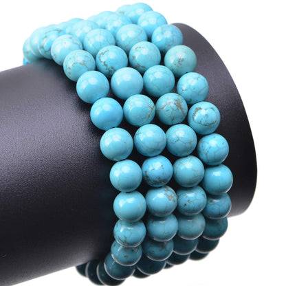 LPBeads 100PCS 8mm Blue Turquoise Gemstone Round Loose Beads for Jewelry Making with Crystal Stretch Cord