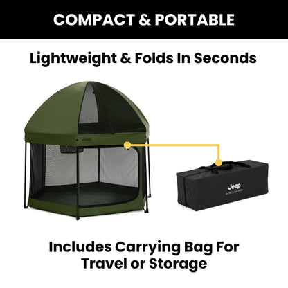 Jeep Hexagon Pop Up Play Yard with Removable Canopy | Ideal for Indoor and Outdoor Use, Olive Green