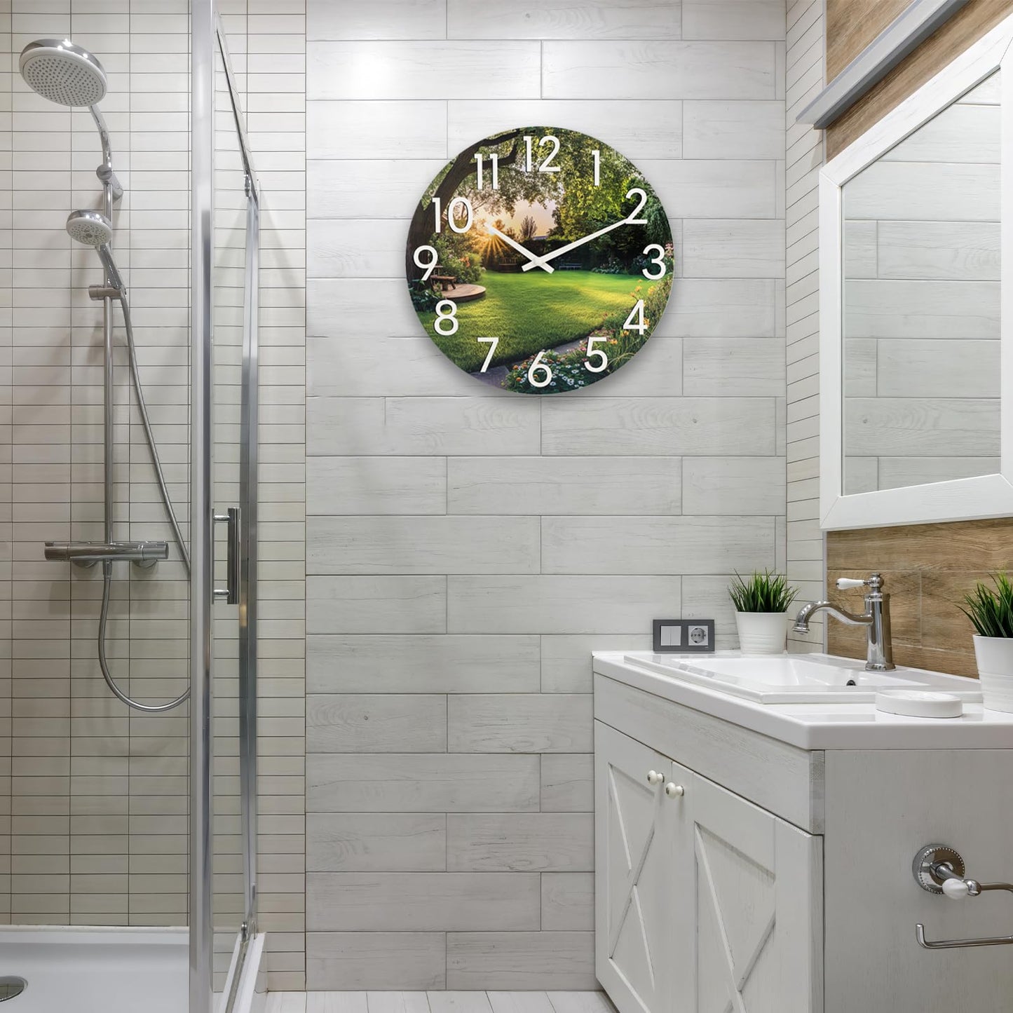 JoFomp Indoor Outdoor Wall Clock Waterproof, 14 Inch Garden Clock with Glass, Large Outdoor Clocks for Patio, Silent Outside Wall Clocks Battery Operated, Weatherproof Outdoor Clock for Pool Area Yard
