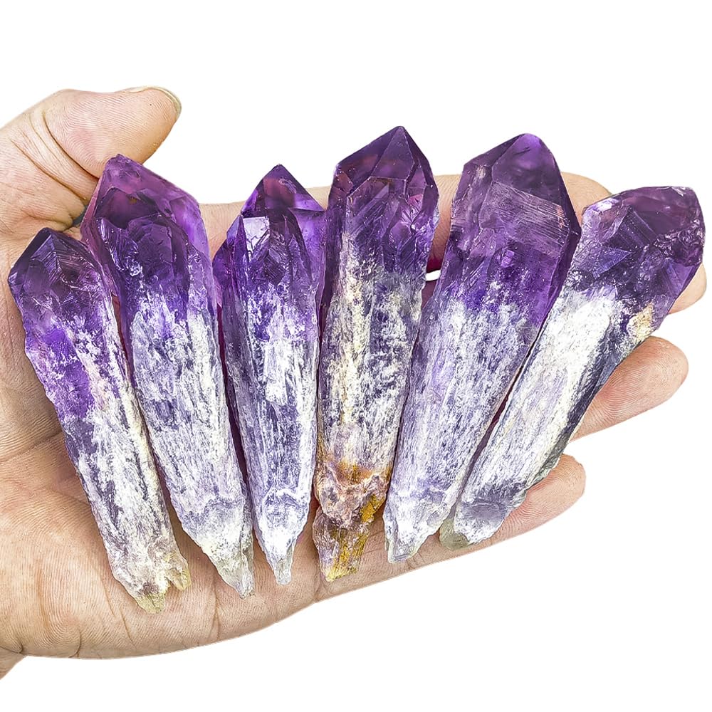 Natural Raw Amethyst Point Wand 6pcs Set- Healing Crystal Scepter with Single Terminated Cluster,Positive Energy Stone for Home Decor,Reiki,Meditation,and Spiritual Gift