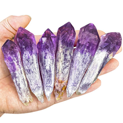 Natural Raw Amethyst Point Wand 6pcs Set- Healing Crystal Scepter with Single Terminated Cluster,Positive Energy Stone for Home Decor,Reiki,Meditation,and Spiritual Gift