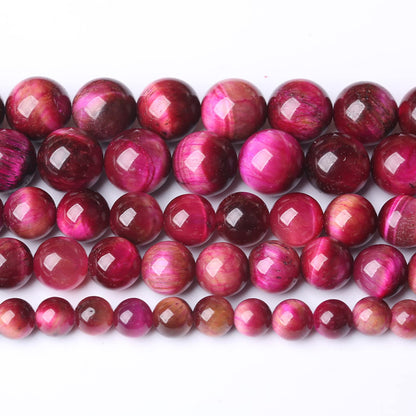 Natural Rose Red Tiger Eye Beads for Jewelry Making Round Loose Stone Beads Semi-Precious DIY Bracelet Necklace 8mm
