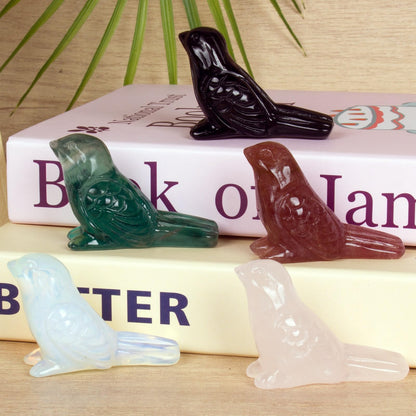 Ytbeoxk Opalite Crystal Bird Carving Hand Carved Gemstone Bird Figurine 2.4 Inch Polished Animal Sculpture Healing Stone Home Office Desk Decoration Gift Collection
