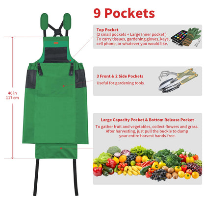 iHansee Green Gardening Apron with Pockets, Garden Apron with Protective Gloves for Women&Men, Harvest & Foraging Aprons w/Quick Release Pocket for Gardeners, One Size Fits Most, Gardening Gifts