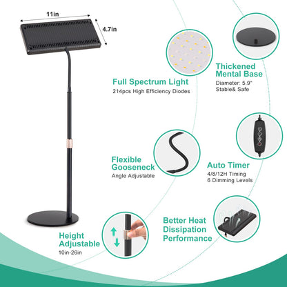 LBW Desk Grow Light, Full Spectrum Plant Light for Indoor Plants, Grow Lamps with 4/8/12H Timer, 10"-26" Height Adjustable, 6 Brightness Levels