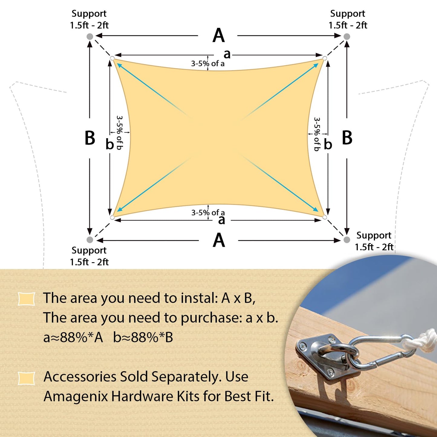 Amagenix Shade Sail 10'X20' Rectangle Sand UV Block Breathable Sun Shade Canopy for Outdoor Patio Garden Deck Backyard, Customizable