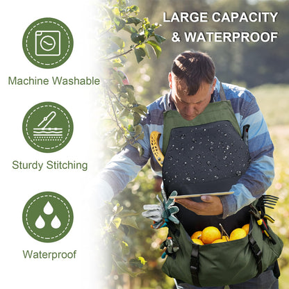 Cover Geny Gardening Apron Waterproof Cross Back Apron, 600D Heavy Duty Apron Harvest with Pockets, Adjustable Straps and Quick Release (green)