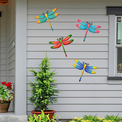 Metal Dragonfly Wall Decor, 4 Pack 13 inch Metal Dragonflies Wall Hanging Sculpture Decorations for Outdoor, Yard Patio Fence Garden Outside Exterior Decor