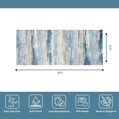 Modern Abstract 2x5 Kitchen Runner Rug: Ultra Soft Washable Hallway Entryway Carpet Indoor Non Slip Low Plie Floor Mat for Bedroom Laundry Room - Gifts for Newlyweds Household Home Decor 2x5 Blue