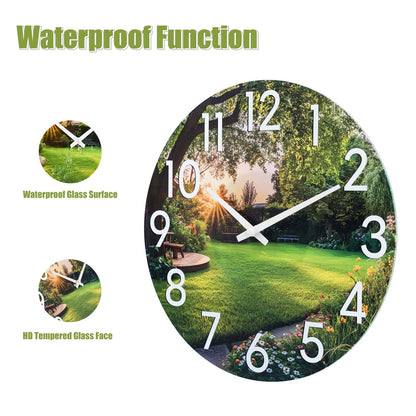 JoFomp Indoor Outdoor Wall Clock Waterproof, 14 Inch Garden Clock with Glass, Large Outdoor Clocks for Patio, Silent Outside Wall Clocks Battery Operated, Weatherproof Outdoor Clock for Pool Area Yard