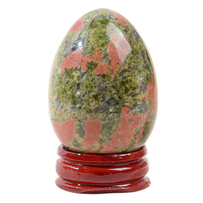 Casaper 2" Natural Unakite Egg with Wood Stand for Home Decoration, Polished Crystal Pocket Palm Sphere Fengshui Figurines Healing Reiki