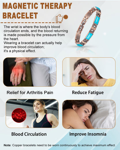 EnerCoppeX Copper Magnetic Bracelet for Women - Turquoize Detox Jewelry with 3500 Gauss Magnet (F)