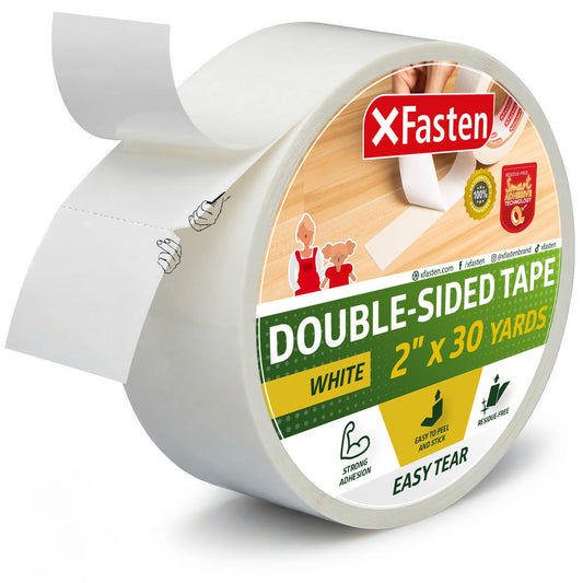 XFasten Tear-by-Hand Double Sided Tape, 2-inch by 30-Yard, Easy Tear for DIY Crafts, Woodworking and Carpet Installation