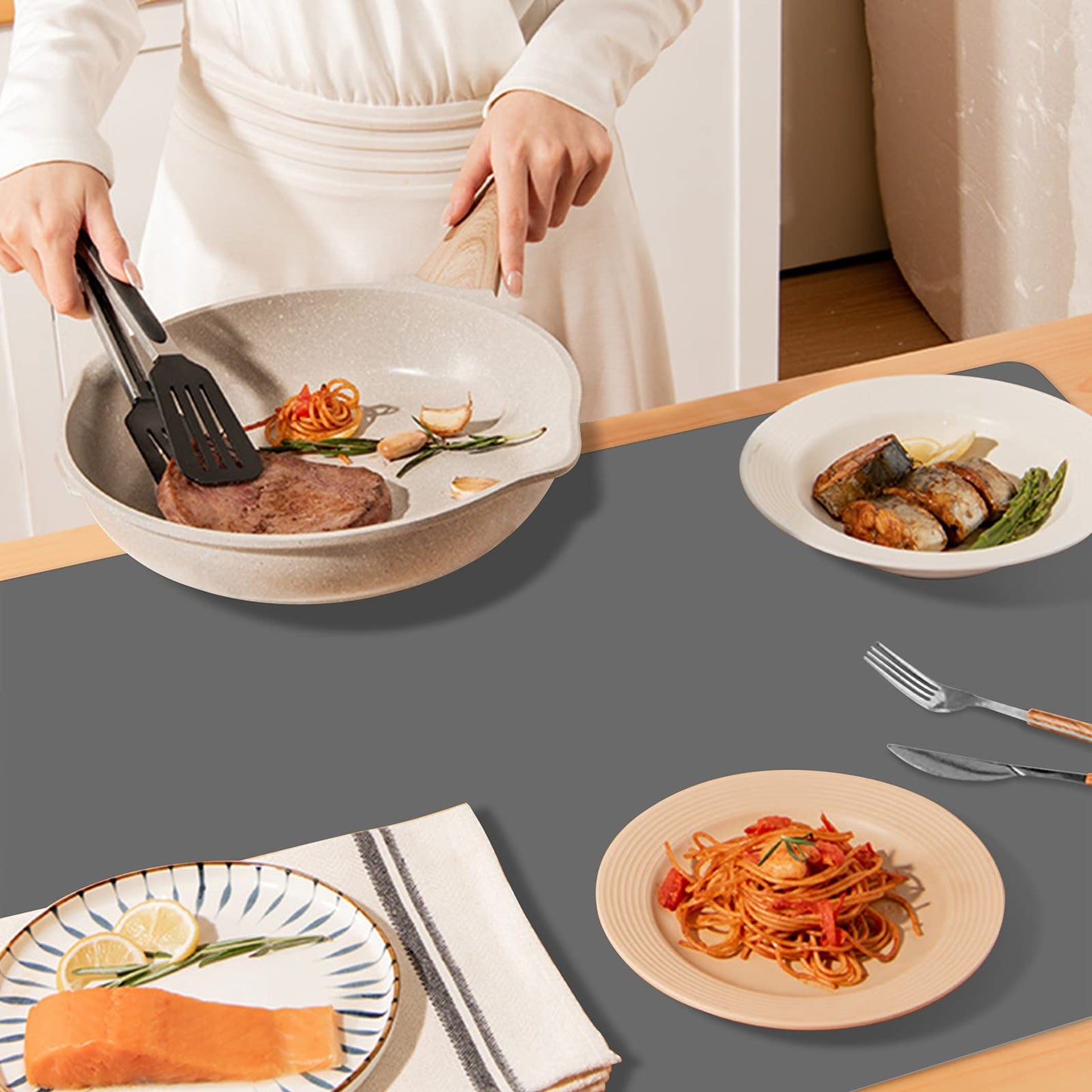 Ewen 27.6x19.5in 2mm Silicone Mats for Kitchen Counter, Thick Heat Resistant Silicone Baking Mat Placemat, Large Glass Top Stove Cover Countertop Protector Pad for Pastry Air Fryer Coffee Maker Art