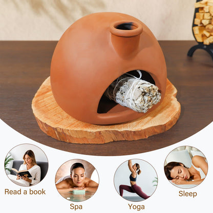 MOUGIGI Large Handmade Terracotta Palo Santo Holder - Chiminea Incense Dish with Chimney, Cone Burner for Sage, Ideal for Meditation, Zen, Yoga, Spa | Aromatherapy, Mindfulness, Altar Decor Gift