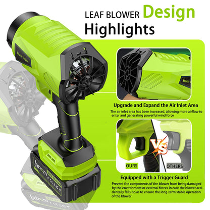 Leaf Blower Cordless with Battery and Charger 1000,000 RPM Handheld Lightweight Patio Cleaning Blower Set Extended Nozzle Design Blowing Leaves and Dust Car Dryer (Green)