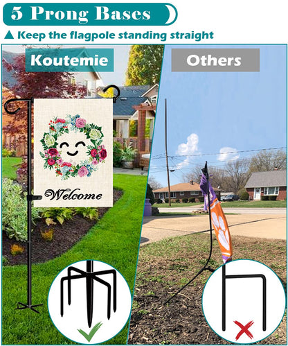 Koutemie 49 Inch Extra Tall Garden Flag Stand Holder Pole with 5 Prong Bases for 12 x 18 Outside Fall Yard Flags Décor, Matte Black & 2 Packs