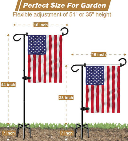 Whoonba 51 Inch Tall Garden Flag Stand Holder with 5 Prong base, Yard Flag Pole Holder for 12x18 Outdoor Small Flag Decor with Two Spring Stoppers and a Tiger clip, 1 Pack