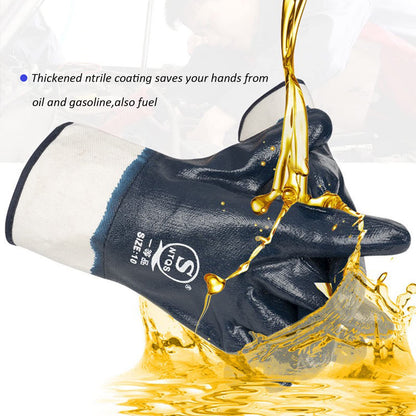 Blue Oil Gloves for Men,Large Oil Resistant Gloves for Fuel Haulers & Truck Drivers,Nitrile Coated Work Gloves 6 Pairs Bulk Pack