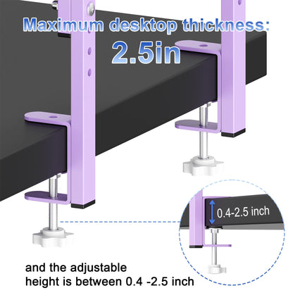 Spacrea clamp on Desk Shelf, 2 Tier Office Desk Shelves Organizer, Wood Desktop Supplies Storage Rack, Desk Organizers and Accessories (Purple)