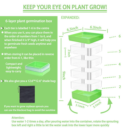 PHAIN 4-Tier Seed Sprouting Kit with Drain Holes and Drain Tray, Upgrade Stackable Microgreens Fresh Organic Bean Seed Sprouter Tray Ripple Soil-Free Sprouter Tray for Beans Alfalfa Seeds