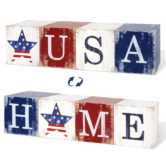 COCHIE 4th of July Decorations Wooden Stars, Patriotic Memorial Day Star Tiered Tray Decor Set of 4, Fourth of July Red White Blue Decoration for Home Office Table Shelf
