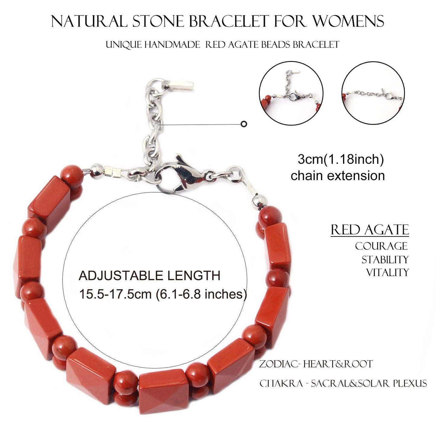 COLORFEY Red Bracelets for Women Men Real Red Agate Beads Protection Crystal Bracelets Flated Square Stone Bracelet for Women, Handmade Natural Crystals Durable Wire Bracelet for Stress Relief