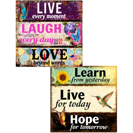 2 Pack Vintage Inspirational Quotes 5D Diamond Painting Kits for Adults Full Round Drill Butterfly Sunflower Hummingbird Gem Art DIY Diamond Dots Crafts for Home Wall Decor 12x12 Inch (green purple)