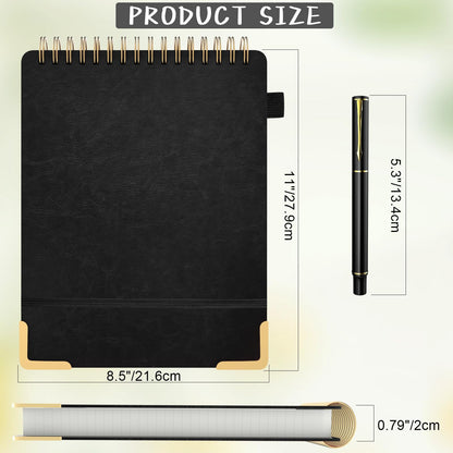 Mousbull A4 Top Spiral Notebook, Large Leather Hardcover Top Bound Steno Pads, 240 Pages 100 gsm Thick Lined Paper Left Handed Notebook Journal for Work, School, Meeting Writing - Black, 8.5" x 11"