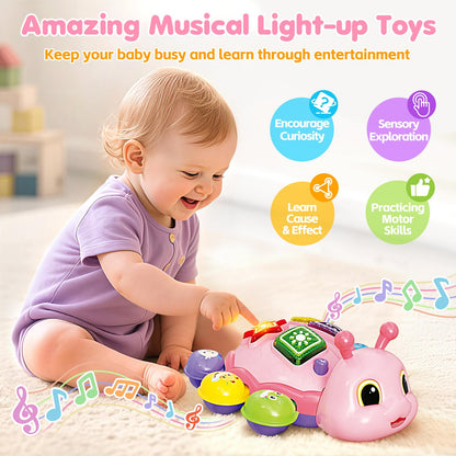 Baby Crawling Toys for 6-12 Months, Musical Toys for Infants 7 8 9 10 11 Months, Early Learning Educational Toy with Sound, Tummy Time Development Toys, Christmas Birthday Gifts for 1 Year Old, Pink