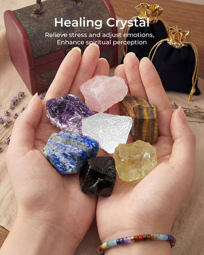 Crystals and Healing Stones Set, Chakra Healing Crystals, 7 Chakra Stones Set, Chakra Bracelets, Rose Crystal Wand and Ball, Reiki Energy Balance and Protection, Relief Anxiety Stress Gifts for Women