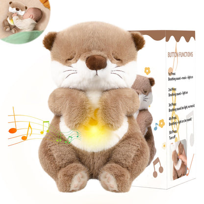 Emoin Otter Breathing Stuffed Animal, Volume Control Breathing Otter Plush Sleep Buddy with Realistic Breathing Motion and Lights Music Baby Plush Toy for Adults and Kids