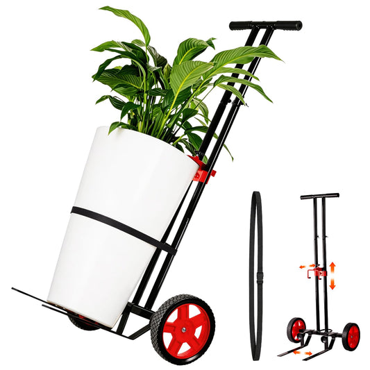 Garden Plant Dolly Cart with Wheels, Heavy Duty Plant Caddy with Adjustable Grabbing Arm, Potted Plant Mover with Suction Cups & Secure Strap, Indoor and Outdoor Gardening Cart Plant Pot Lifter