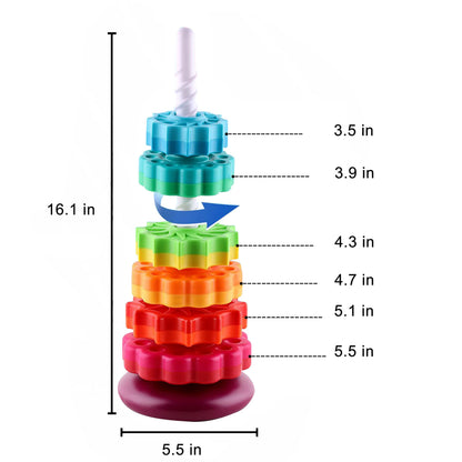 Baby Spinning Toy, Stacking Toy for Babies and Toddlers, Educational Toddler Learning Toys, Rainbow Spinning Wheel Toy for Focus, Dexterity, Brain Development, Interactive Learning stacking toys