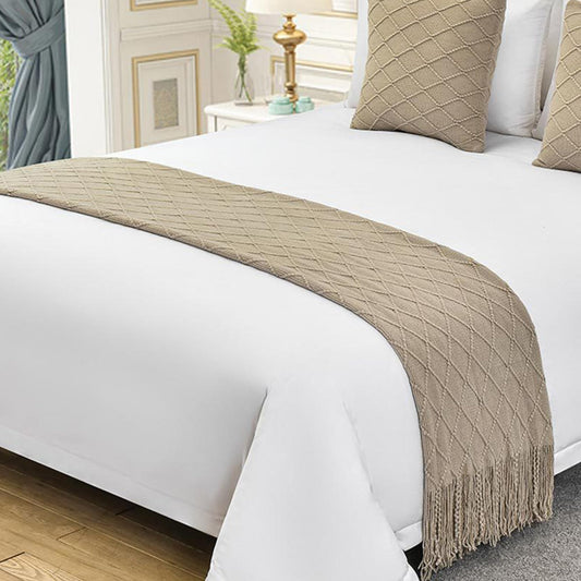 nstvifu Knit Bed Runners for King Size Bed, Solid Color Bed Scarf with Tassel, Boho Woven Bed Scarves No Fading Soft Bed Throw Blanket for Bedroom Home Hotel (60x230cm/23.6 * 90.6in,B6)
