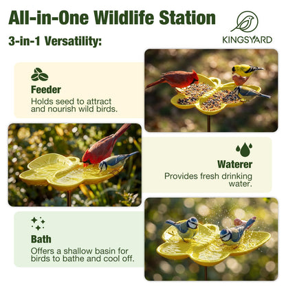 Kinsgyard 2 Pack Free Standing Tray Bird Feeders with Adjustable Pole, Wild Bird Bath for Outdoor Garden Yard Decor, Large Seed Capacity, Easy to Clean and Refill, Yellow & Green