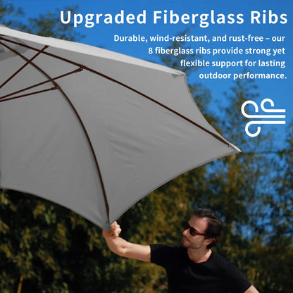 Patio Kingdom 10FT Patio Umbrella Outdoor Market Umbrella with Crank and Tilt, 8 Flexible Fiberglass Ribs, UV-Resistant Waterproof Canopy for Patio, Deck, Garden, Backyard, Light Gray