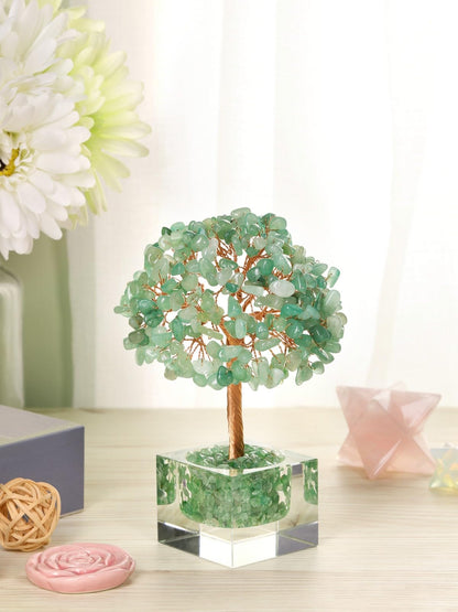 Jovivi Large Crystal Tree with Square Glass Base, Green Aventurine Healing Crystals Tree Life Natural Chipped Gemstone Money Trees Feng Shui Good Luck Positive Energy Home Desk Decor