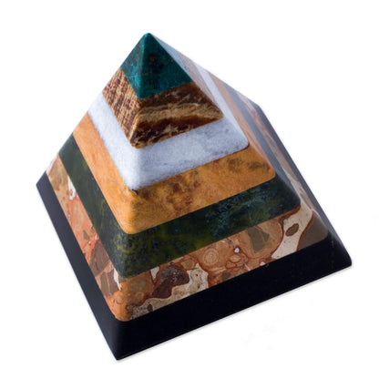 NOVICA Hand Crafted Multicolor Natural Gemstone Geometric Positive Energy Spiritual Healing Pyramid Sculpture, 3", 'Be Positive'