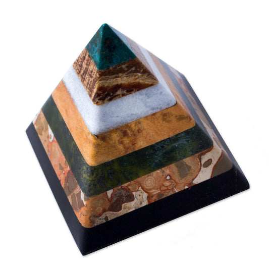 NOVICA Hand Crafted Multicolor Natural Gemstone Geometric Positive Energy Spiritual Healing Pyramid Sculpture, 3", 'Be Positive'