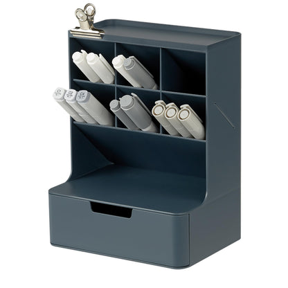 BLUE GINKGO Hive Desk Organizer – Vertical 6-Compartment, Full-drawer Storage – Space-Saving Pen Holder, Stationery Storage – Organizer for Office, School Supplies, Makeup (Made in Korea, Blue)