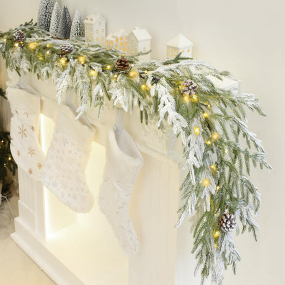 YoleShy 6FT Real Touch Norfolk Pine Garland Christmas Garland with Pinecone and White Snow (1, 6 FT)
