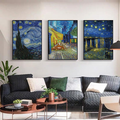 ARTFEB 3 Piece Canvas Wall Art,Classic Van Gogh Artwork Painting Reproduction,Starry Night Giclee Canvas Prints Wall Art for Home Office Decor