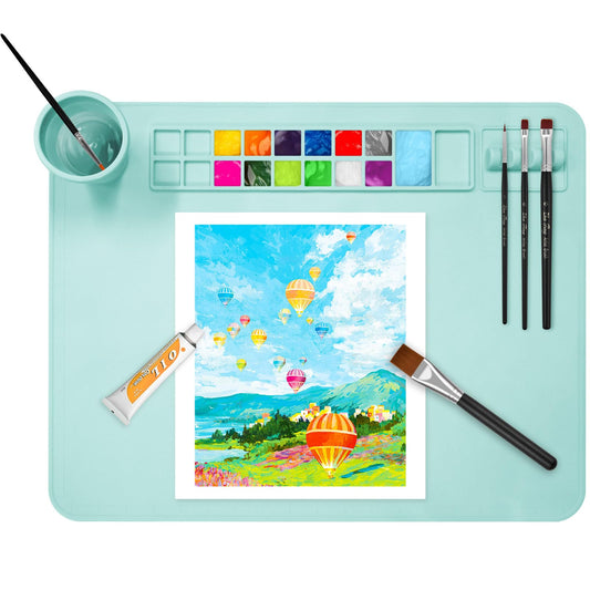 OSDUE Silicone Painting Mat, 20" x 16"Silicone Art Mat with Cup, Kids Painting Mats for Crafts - Thick Large Artist Mats for Resin DIY Drawing Clay and Play Doh - (Blue)