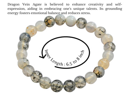 Amazing Gemstone Crystal Bracelet for Women Men's Gifts - Protection Healing Crystal Bracelet - 8mm Gemstone Beaded Stretchable Bracelet Pulseras Para Hombres Mujer Stocking Stuffers Mothers Day Gift (Dragon Vein Agate)