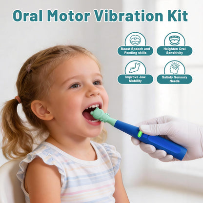 Oral Sensory Vibration Tool Oral Motor Sensory Stimulation Kit with 8 Textured Silicone Heads, 3 Vibration Modes for Autism, Speech Therapy, Self Feeding Stimulation & Calm Sensory Needs - Blue