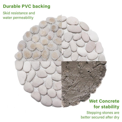 Ausluru 10in River Rock Stepping Stones Set - 6 Pack | Polished Pebble | Long-Lasting PVC Mesh Backing | Perfect for Garden Paths and Lawns Outdoor Landscaping Decoration | Rhombus and Round Set