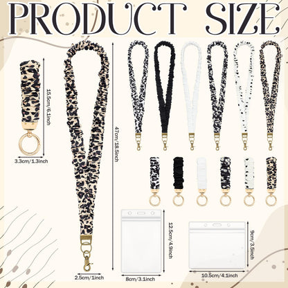 YooNotee 12 Sets Teacher Gifts Scrunchie Lanyard Bulk with 12 ID Card Holders, Neck Wrist Satin Lanyard for ID Badges Keys, Clip Closure Keychain for Teacher Nurse Office Staff Thank You Gift