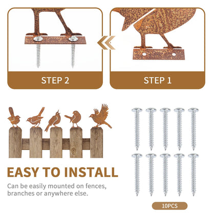 Geila 5PCS Rusty Birds Decoration, Fence Decorations Outdoor, Metal Birds Yard Decor Perfect Yard Art and Large Outdoor Ornaments (5PC)